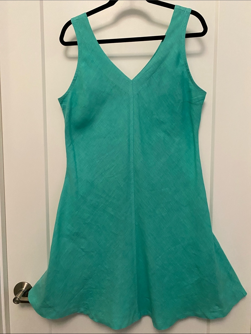Haris Cotton Linen Green V-Neck A-Line Dress